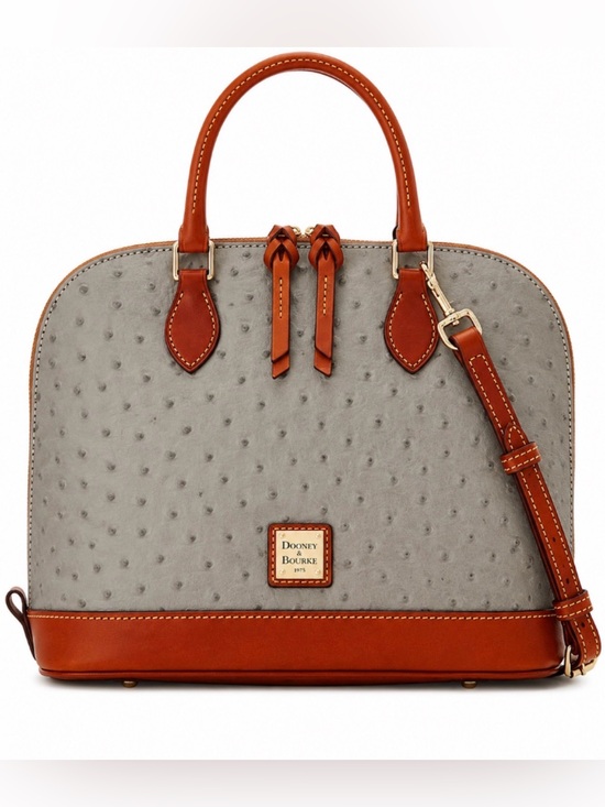 Dooney & Bourke Handbags - Dooney & Bourke Ostrich Domed Zip Zip Satchel in Grey NWT